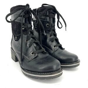 Dromedaris Kara Print black‎ leather side zip lace up ankle boots (36 - 5.5)